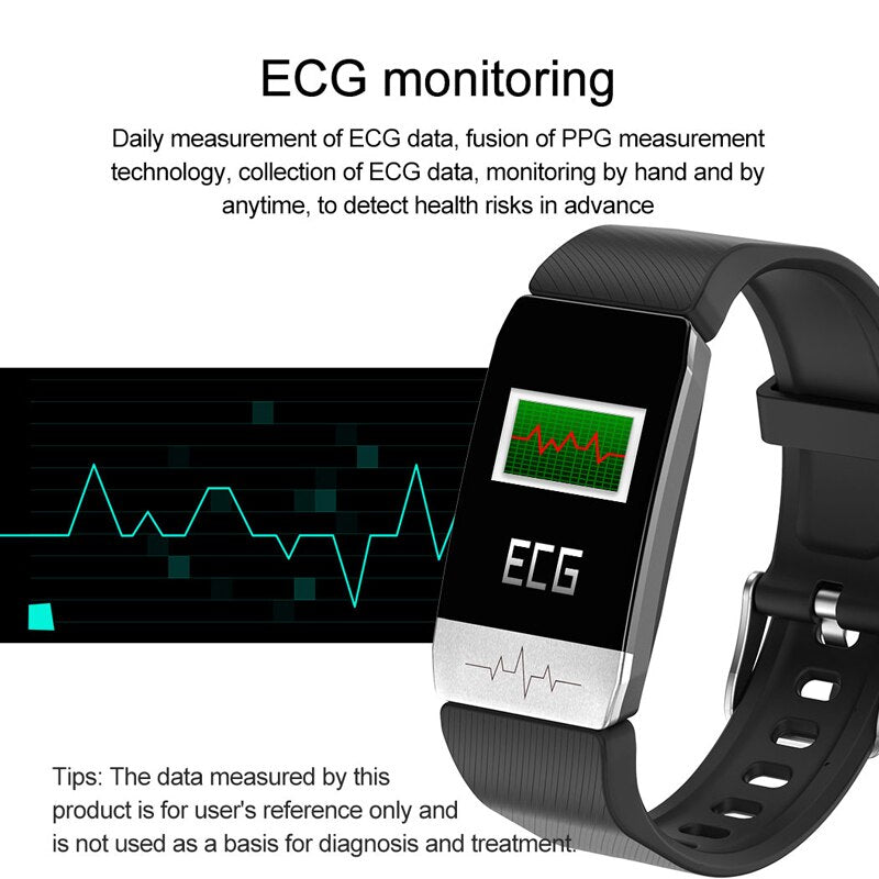 T1 Smart Watch FitBand Temperature Measure ECG Heart Rate Blood Pressure Monitor Weather Forecast Drinking