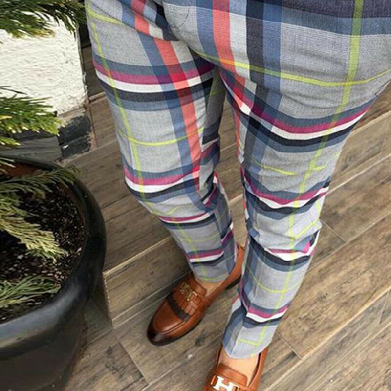 Stylish Plaid Skinny Pants - Men's Slim Fit Dress Pants