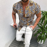 Load image into Gallery viewer, Hawaiian Ethnic Printed Short Sleeve Shirt - Men&#39;s Shirt
