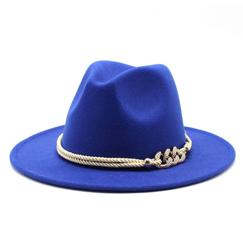 Stylish Fedora Hat with Golden Ornament Strap - Men's Hat