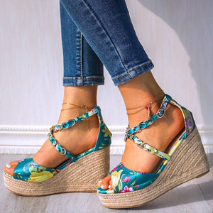 Multi-Color Flowery Patterned Wedges