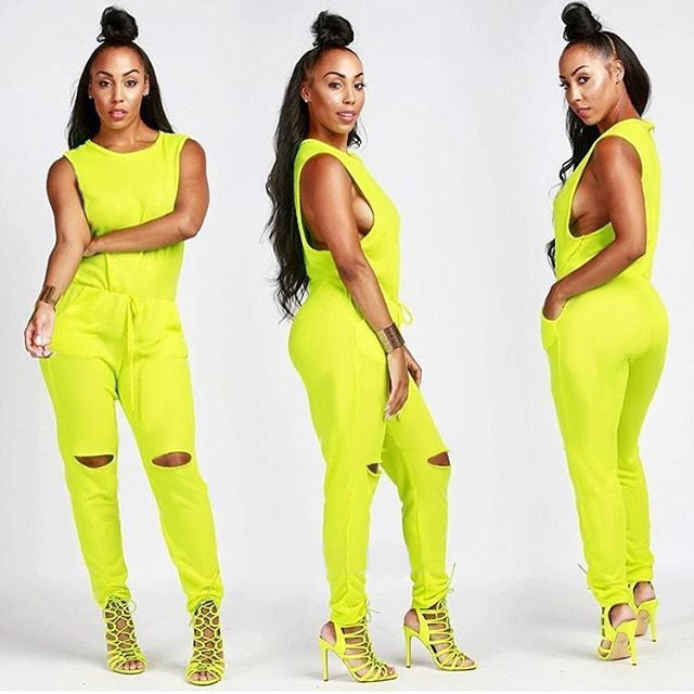 Women's Zipper Romper - Sexy Ripped Pant Jumpsuit