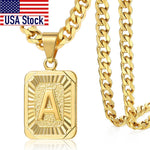 Load image into Gallery viewer, Classy A-Z Initial Pendant Gold Necklace for Women &amp; Men w/ Cuban Link Chain
