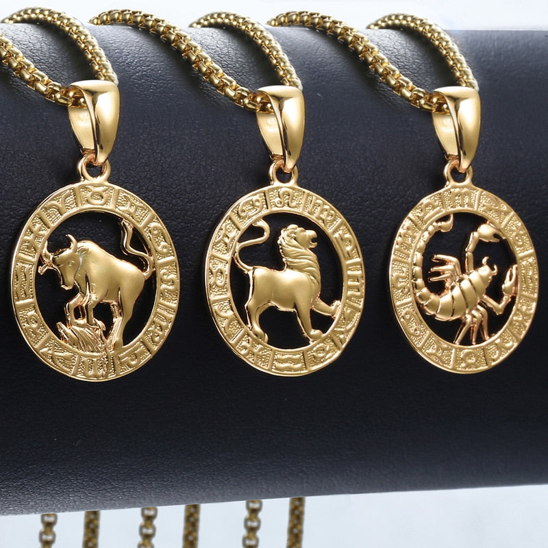 12 Horoscope Zodiac Sign Gold Pendant Necklace - 12 Constellations Jewelry