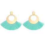 Load image into Gallery viewer, Fan Shaped Fashion Bohemian Big Tassel Drop Earrings w/ Hollow Gold Circle
