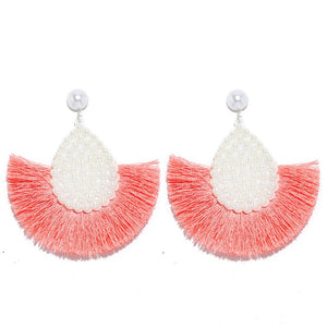 Fan Shaped Fashion Bohemian Big Tassel Drop Earrings w/ Hollow Gold Circle