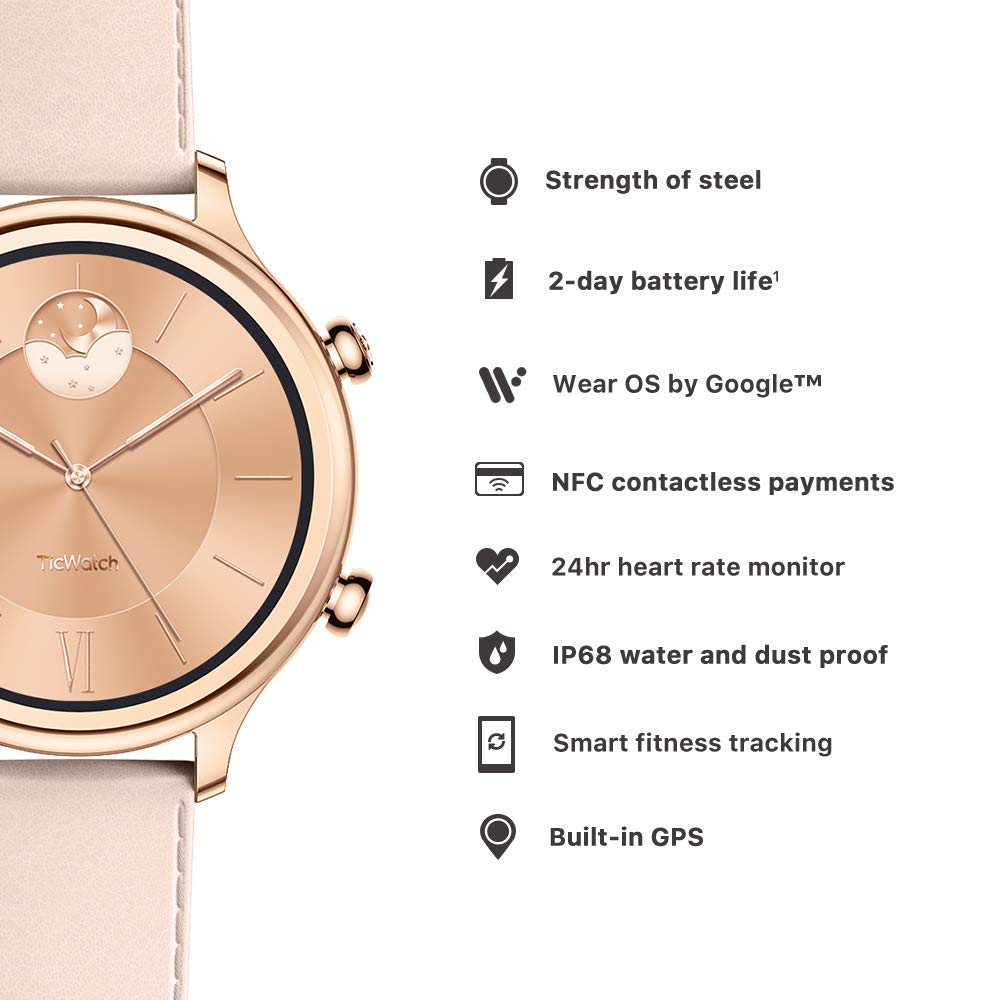 C2 Wear OS by Google Women Bluetooth Smart Watch Android&iOS Compatible IP68 Swim ready Waterproof GPS Supported