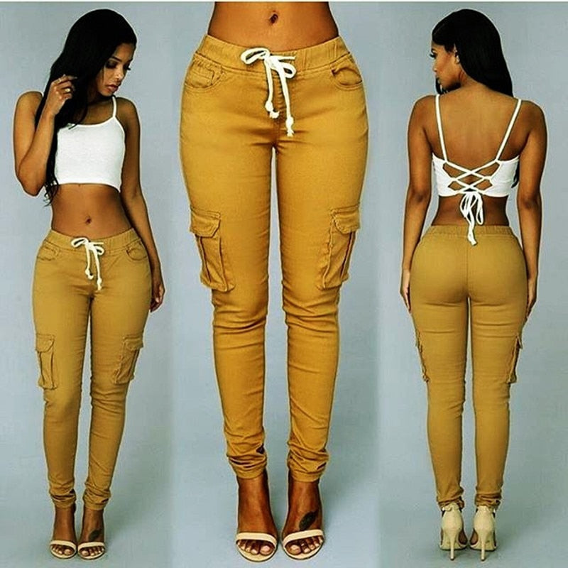 Sexy Elastic Waist Women Cargo Joggers