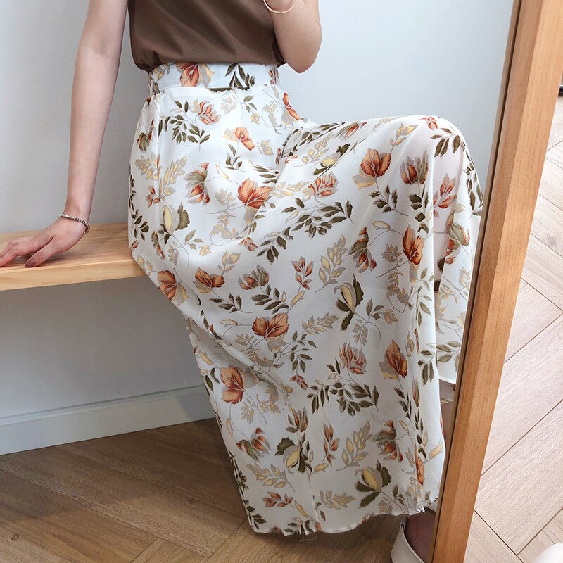 Women's Chiffon Floral Midi Skirts