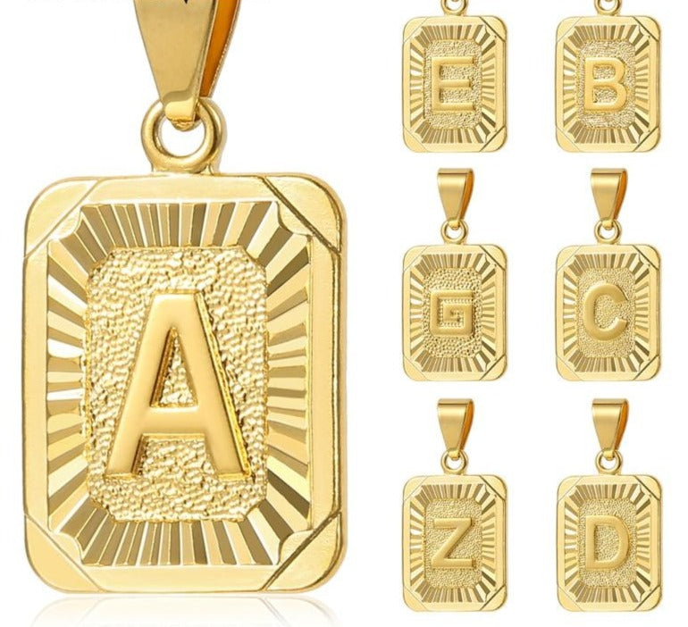 Classy A-Z Initial Pendant Gold Necklace for Women & Men w/ Cuban Link Chain