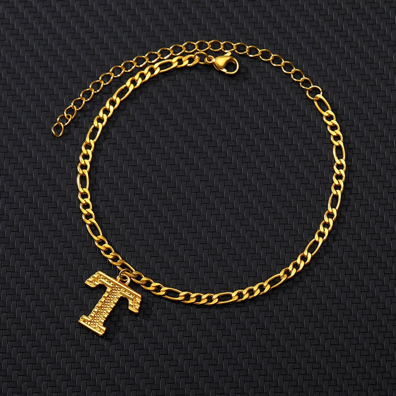 Gold Plated Initial Letter (A-Z) Anklets For Women