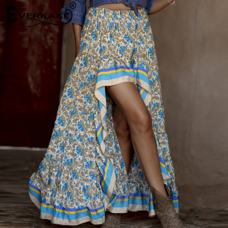 Boho Floral Print Long Skirts for Women