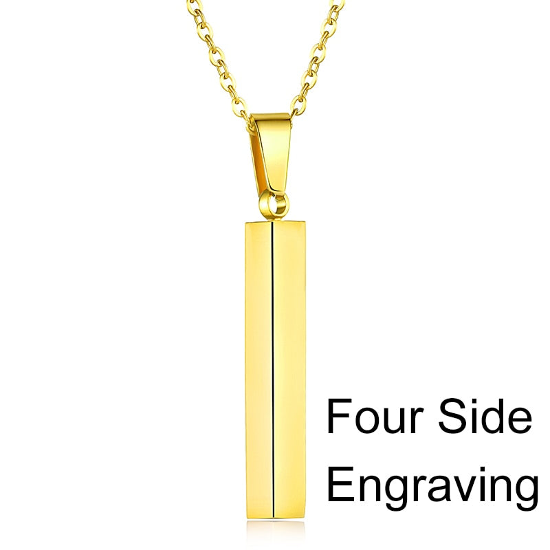 Personalisable Unisex Square Bar Custom Necklace - 3 Colors & Multi-sided Imprints