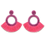 Load image into Gallery viewer, Fan Shaped Fashion Bohemian Big Tassel Drop Earrings w/ Hollow Gold Circle
