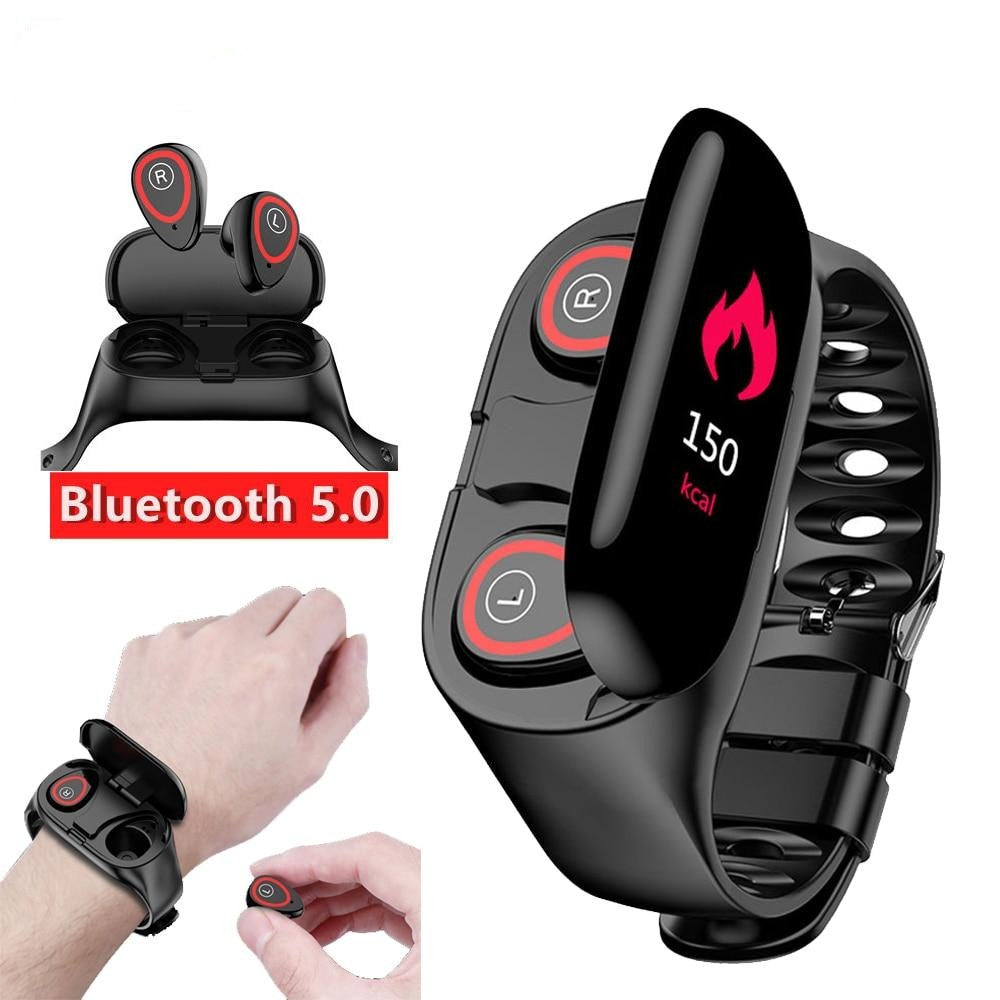 M1 Smart Watch with Bluetooth Earbuds Heart Rate Monitor Fitness Tracker Blood Pressure Smartwatch for IOS Android Phone