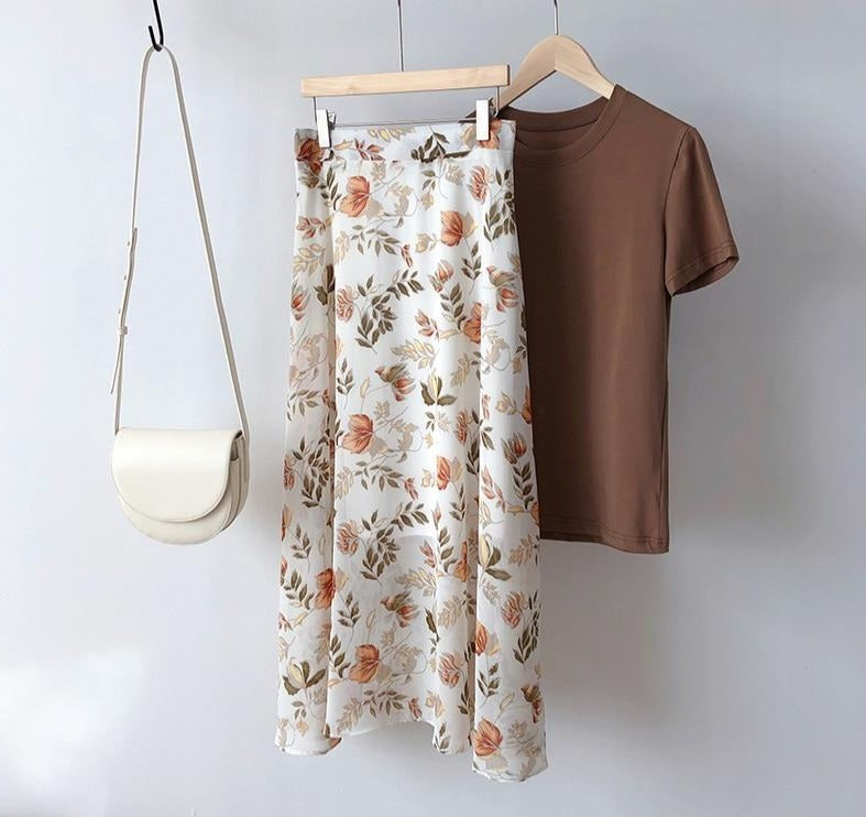 Women's Chiffon Floral Midi Skirts