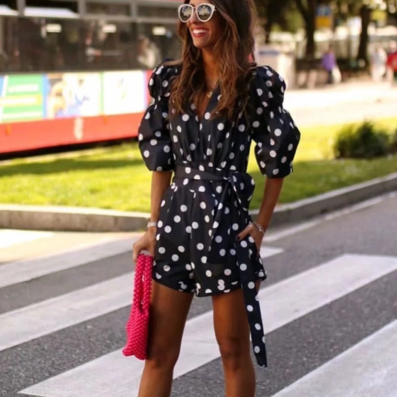 Chic Women's Polka Dot Short Romper/Jumpsuit