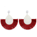 Load image into Gallery viewer, Fan Shaped Fashion Bohemian Big Tassel Drop Earrings w/ Hollow Gold Circle
