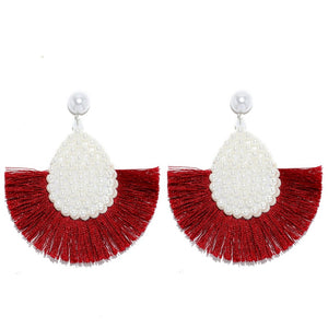 Fan Shaped Fashion Bohemian Big Tassel Drop Earrings w/ Hollow Gold Circle