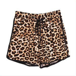 Leopard Patterned Lace-Up High Waist Elastic Women's Short