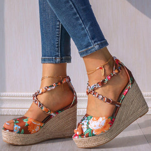 Multi-Color Flowery Patterned Wedges