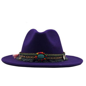 Wool Felt Fedora with Bohemian Tassel Strap - Men's Hat