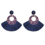 Load image into Gallery viewer, Fan Shaped Fashion Bohemian Big Tassel Drop Earrings w/ Hollow Gold Circle
