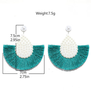 Fan Shaped Fashion Bohemian Big Tassel Drop Earrings w/ Hollow Gold Circle