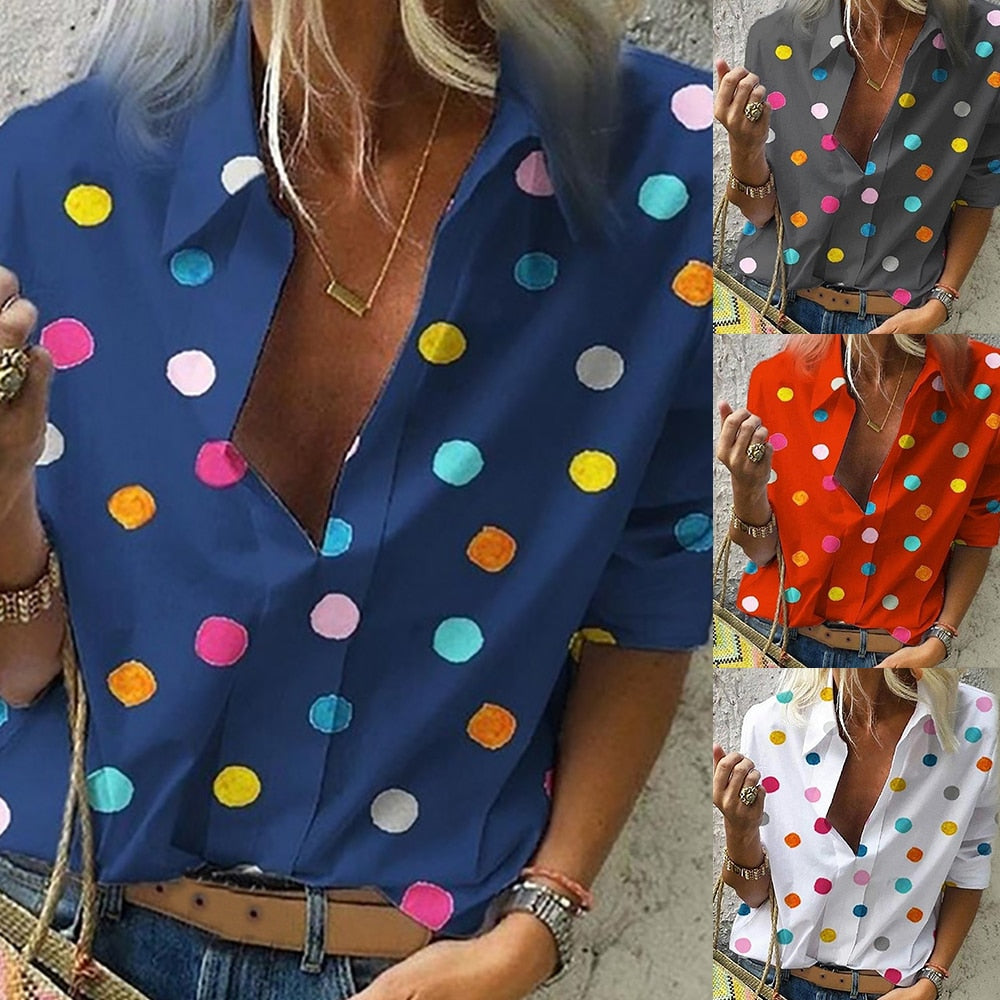 Polka Print Blouses - Women's Slim Fit Shirts