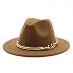 Load image into Gallery viewer, Stylish Fedora Hat with Golden Ornament Strap - Men&#39;s Hat
