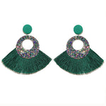 Load image into Gallery viewer, Fan Shaped Fashion Bohemian Big Tassel Drop Earrings w/ Hollow Gold Circle
