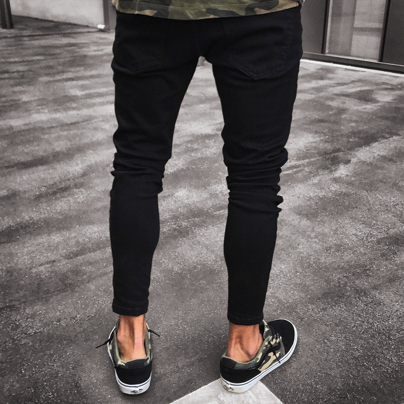 Cool Designer Black Ripped Skinny Slim Fit Jeans for Men