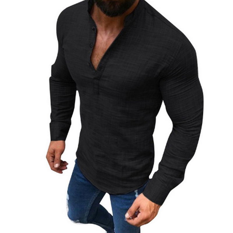 Cool Long Sleeve Slim Fit Tees - Men's Breathable Linen Shirt