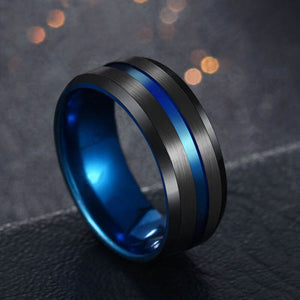 Elite Stainless steel Black Titanium Rainbow Groove Rings - Unisex Ring