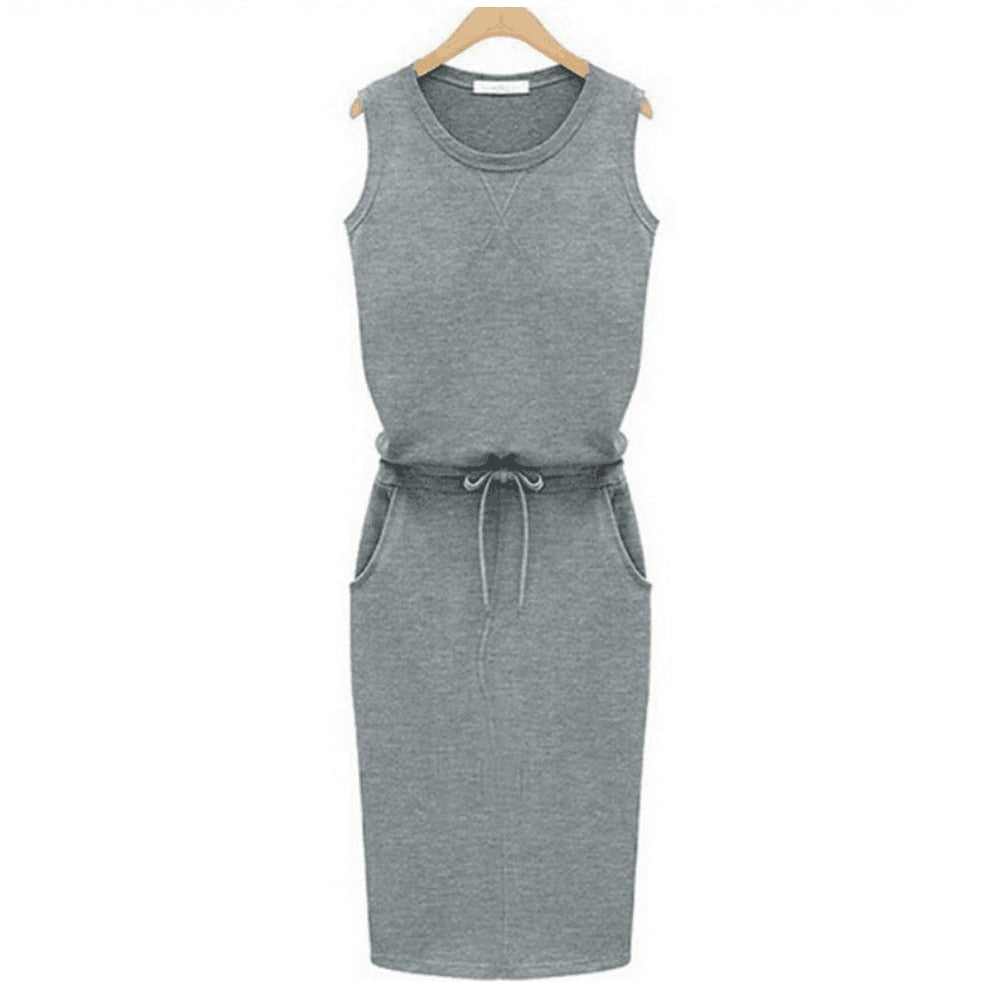 Stylish Pencil Dress - Women's Sleeveless Dress w/ Pockets