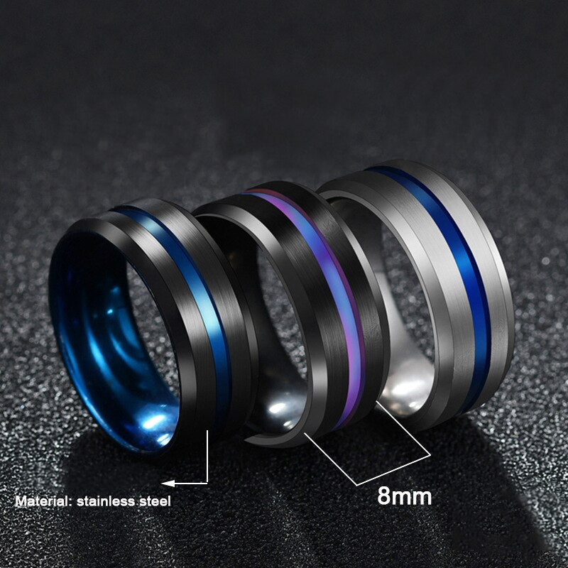 Elite Stainless steel Black Titanium Rainbow Groove Rings - Unisex Ring