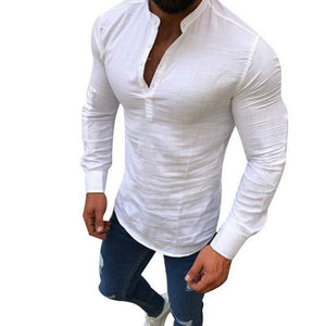 Cool Long Sleeve Slim Fit Tees - Men's Breathable Linen Shirt