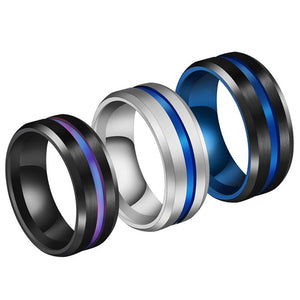 Elite Stainless steel Black Titanium Rainbow Groove Rings - Unisex Ring