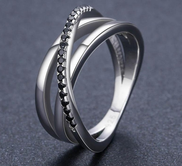 Sterling Silver Fine Jewelry -  Row Black Spinel Ring for Women