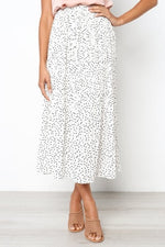 Load image into Gallery viewer, Polka/Floral Print Pleated Midi Skirt - Women&#39;s Elastic Side Pockets Skirts
