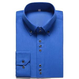 Elegant Solid Color Long Sleeve Slim Fit Men's Shirt