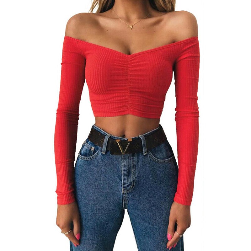 Fashionable Long Sleeve Off shoulder Crop Top for Women