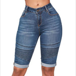 Load image into Gallery viewer, Women&#39;s Slim Fit Mid Length Jean Shorts
