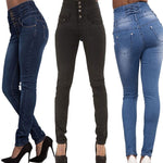 Load image into Gallery viewer, Women&#39;s Buttoned High Waist Skinny Stretch Jeans
