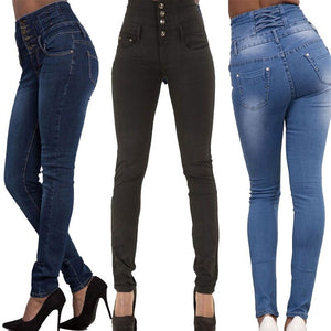 Women's Buttoned High Waist Skinny Stretch Jeans