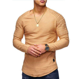 Fashionable Pleated Patch Detail Round Neck Men's T-Shirt