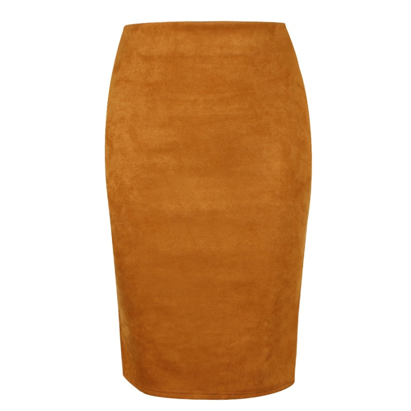 Women's Suede Midi Slim Fit Skirt