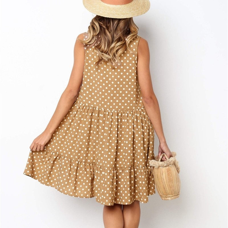 Mini Polka Dot Dress - Women's Pleated Dress