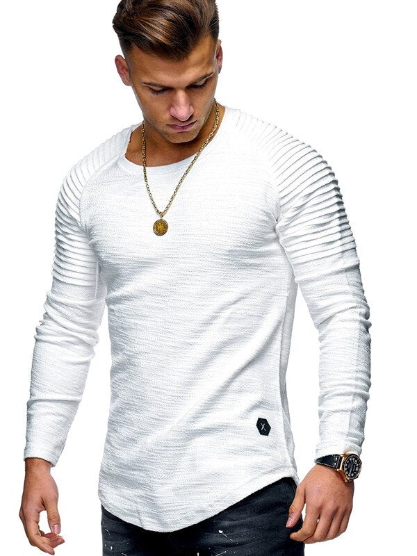 Fashionable Pleated Patch Detail Round Neck Men's T-Shirt