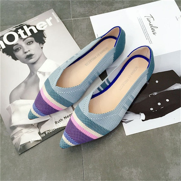 Women's Flat Shoes - Breathable Knit Pointed Moccasin